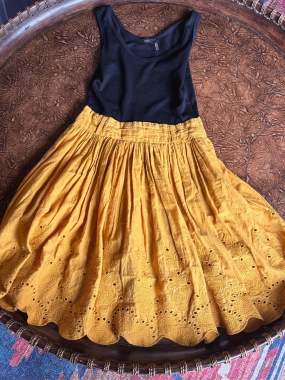 THML Black & Mustard Eyelet Circle Skirt w/ Side Pockets